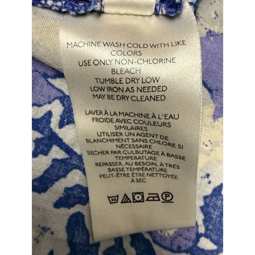 Free People Willow Printed Blouse. Blue. Smock neck.Short puff sleeves. Sz M